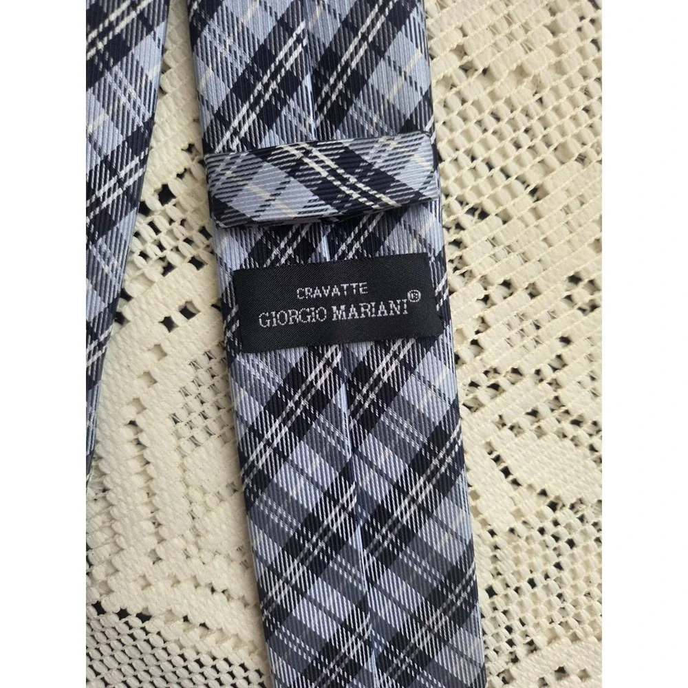 Giorgio Mariani Silk Tie,  Blue and White Plaid Pattern, Made in Italy Designer
